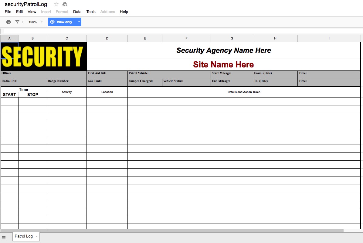 Screenshot of Security Patrol Log