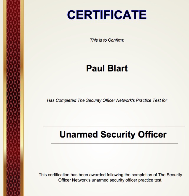 unarmed security passage certificate